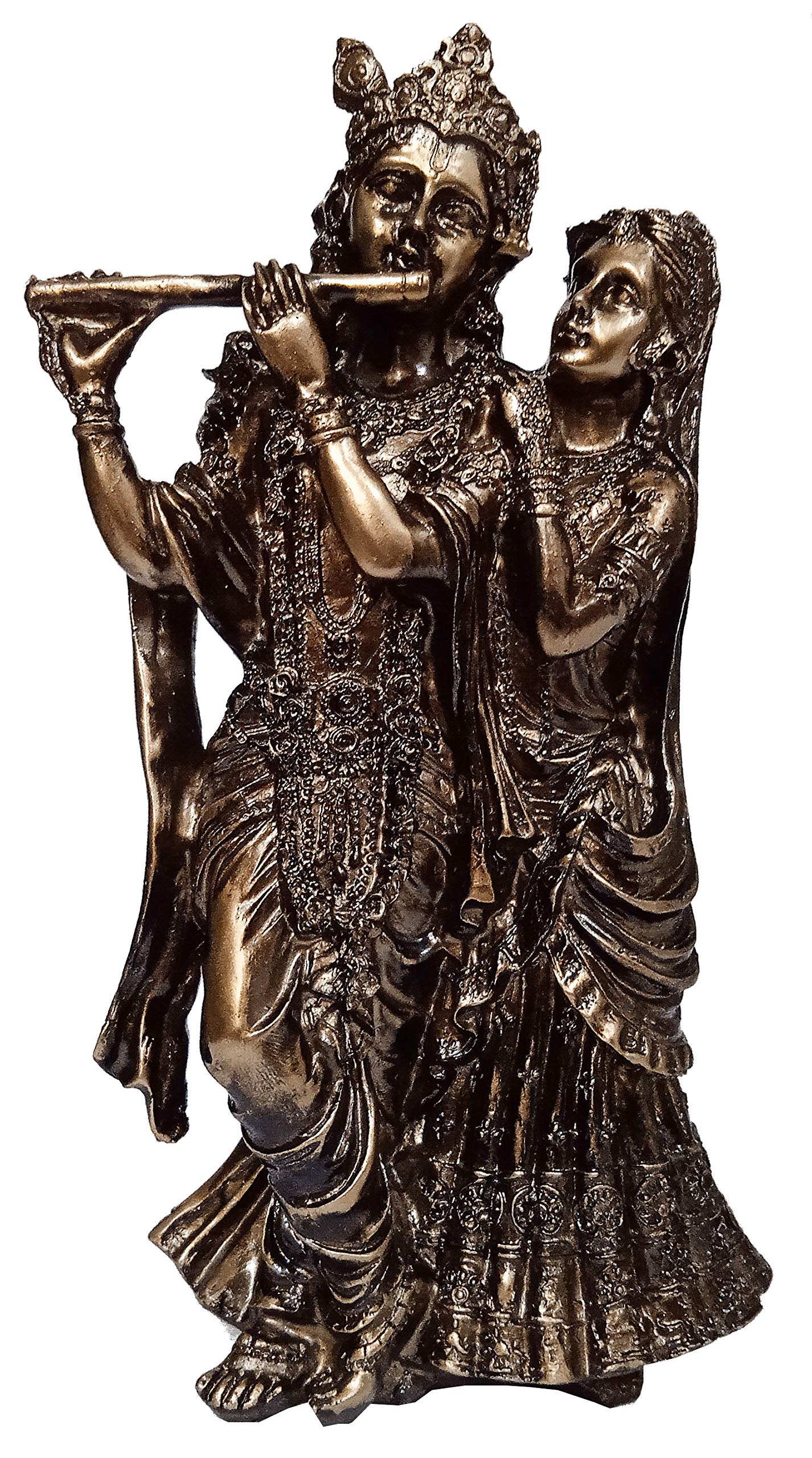 Purpledip Resin Idol Radha Krishna: Collectible Bronze Finish Statue Depicting Eternal Holy Love, 7 inches (11250)