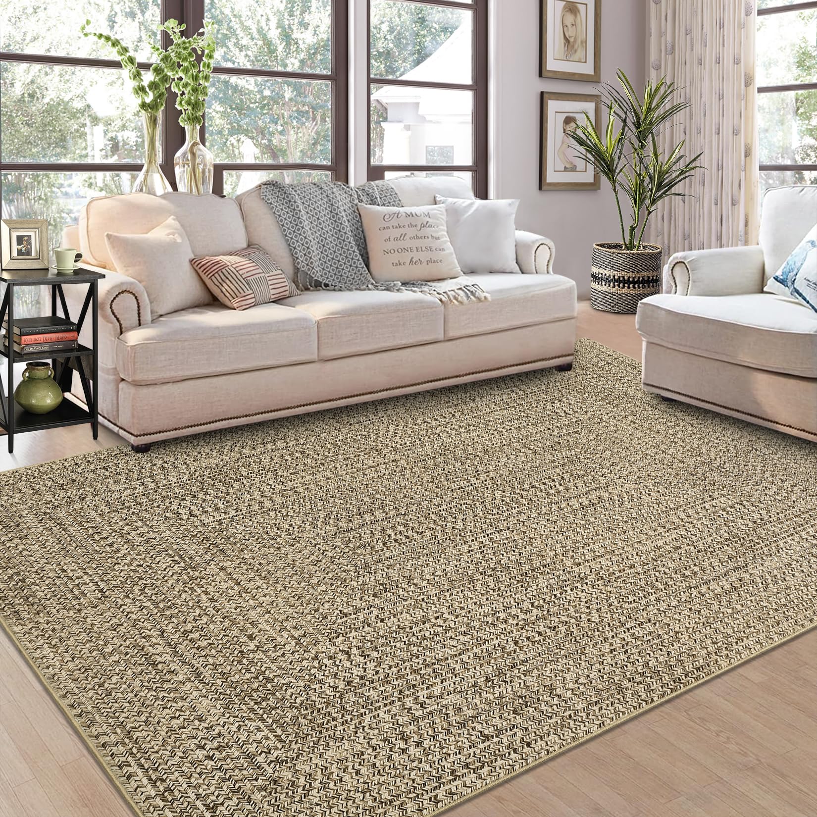 Photo 1 of *USED*
ROYHOME 9x12 Area Rug Large Machine Washable Rug for Living Room Print Braided Floor Cover Stain Resistant Non-Slip Farmhouse Solid Printed Textured Carpet for Home Decor, Linen