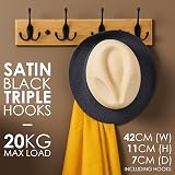 LARHN Wooden Coat Hooks Wall Mounted 4 Triple Black Bamboo 42 cm with Fixings view 2