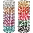 JessLab Spiral Hair Ties, 20 Pcs Traceless Phone Cord Hair Ties No Crease Spiral Bracelet Plastic Coil Ponytail Holders No-Damage Headband Hair Accessory for Girls Women Ladies Gift (Steel Beaded)