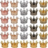Jxiwfvl 30 PCS Mini Crowns for Crafts, Mixed Color Vintage Crown Charms 3D Alloy King Crown‘s Beads Large Hole Spacer Beads for DIY Crafts Jewelry Necklace Making Supplies