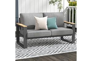 RoyalCraft Aluminum Outdoor Loveseat, All-Weather Metal Patio Furniture Sofa, Patio Sofa Chair for Porch Backyard Garden, Grey
