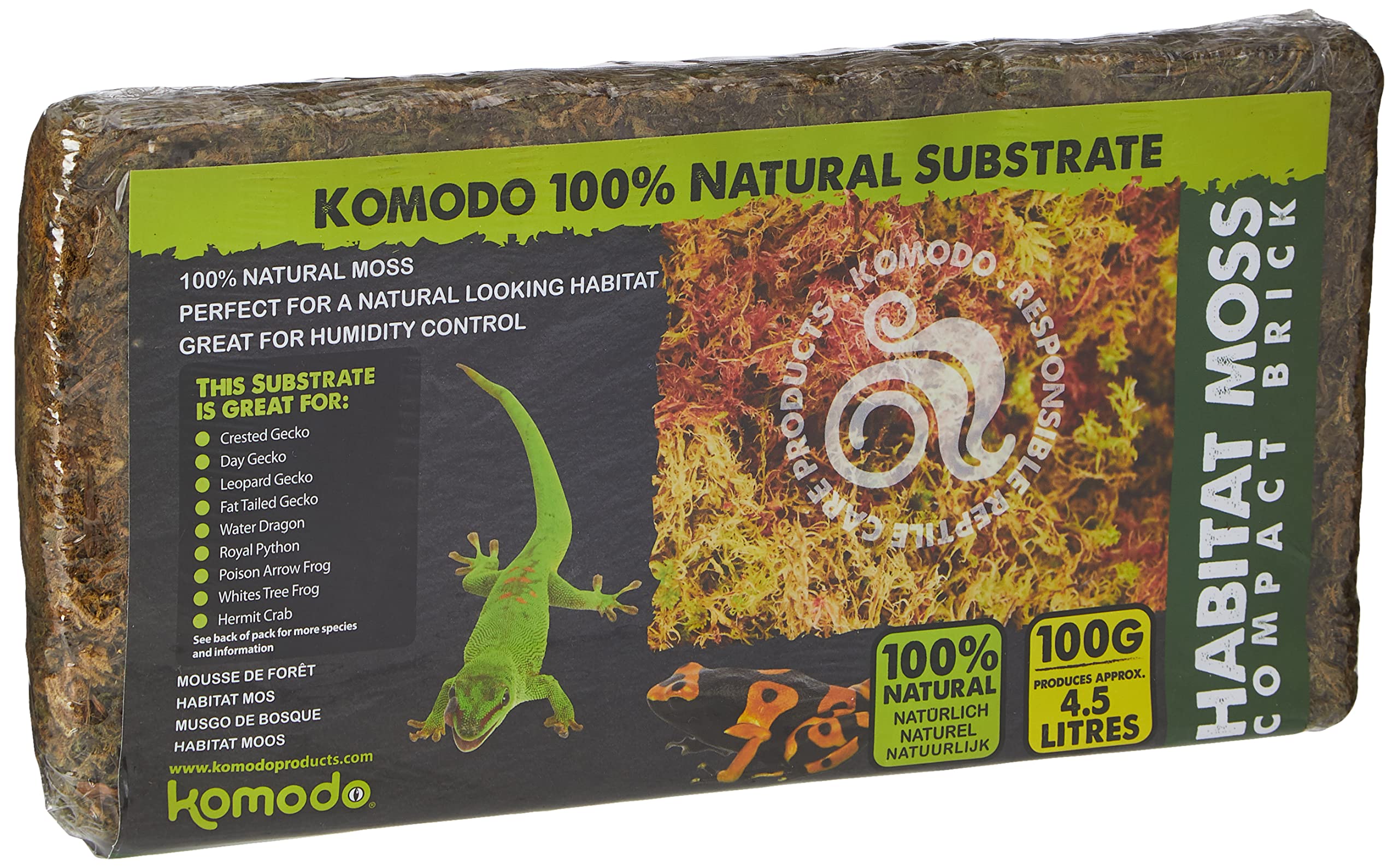 Komodo Habitat Moss Compact Brick for Reptile Cage Habitat Premium Natural Non Toxic Substrate Durable Long Lasting Moisture Control