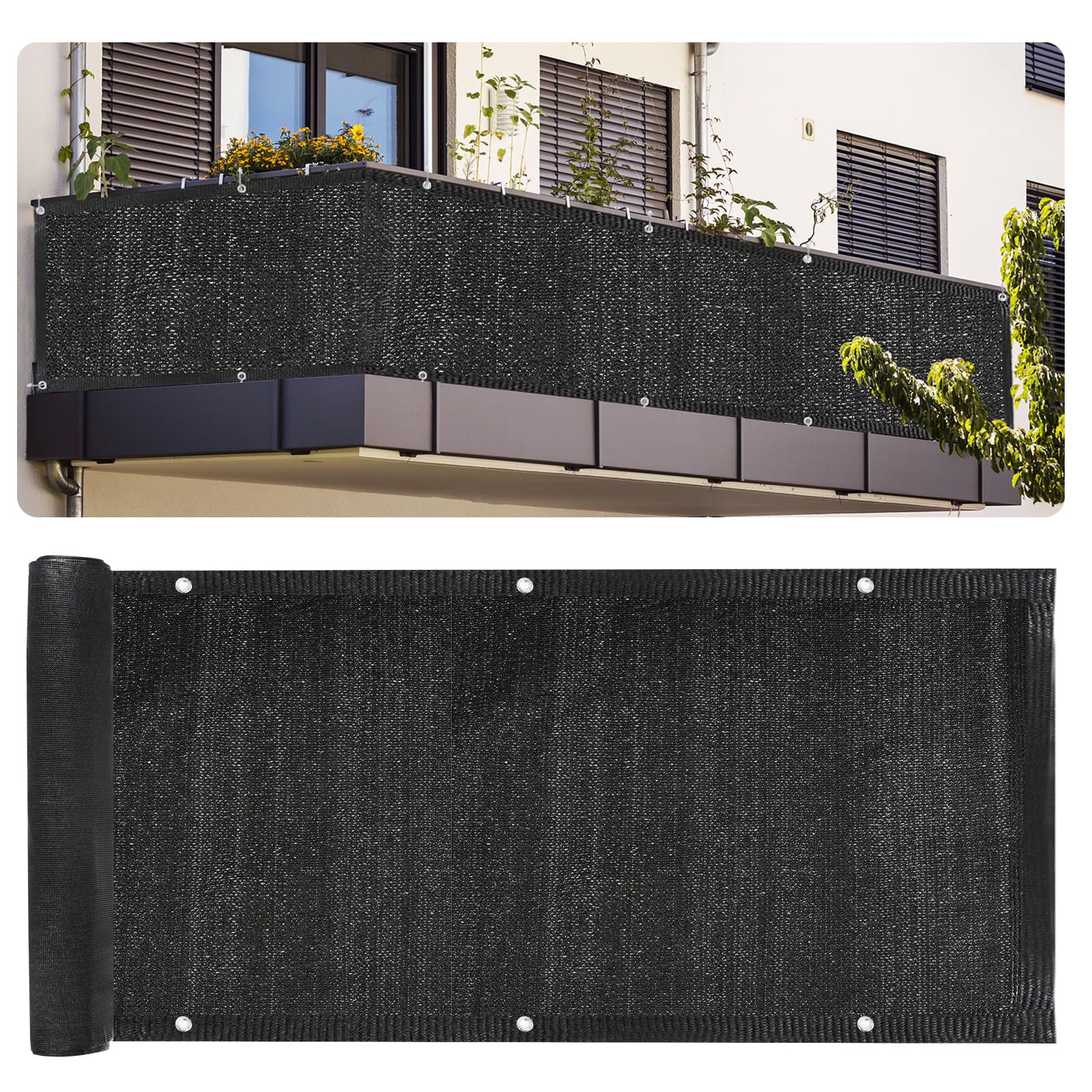 PATIKIL 3'x19.7' Patio Privacy Screen for Balcony, Fence Cover for Apartment Railing Netting Mesh Shade Fabric Balcony Cover for Outdoor Deck Backyard Porch, Railing Shield 90% (Black)