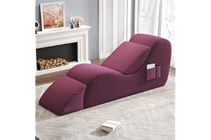 YVDNHP Yoga Chairs for Adults, Ergonomic Chaise Lounge Chair Indoor with Side Pocket, Lumbar Pillow, Ottoman, Yoga Chair Perfect for Stretching, Relaxation, Exercise, Used in Bedroom, Living Room (Red)