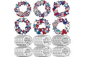 Lunmon 24 Sets 4th of July Craft Kits Color Your Own Patriotic Crafts for Kids DIY Patriotic Wreath for Independence Day DIY Wreath Kits Bulk Holiday School Activities Home Party Supplies