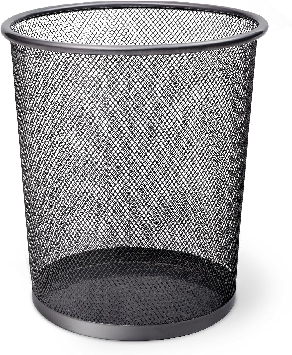 KEPLIN Round Trash Can Bin 1 Pack Charcoal Black Non-slip Mesh Bin
