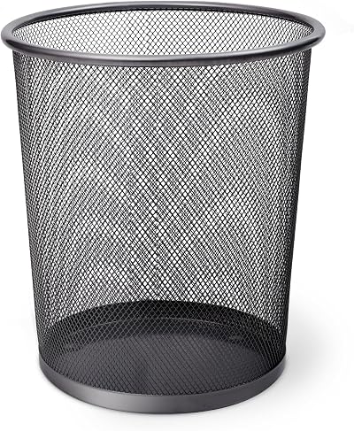 KEPLIN Round Trash Can Bin 1 Pack Charcoal Black Non-slip Mesh Bin