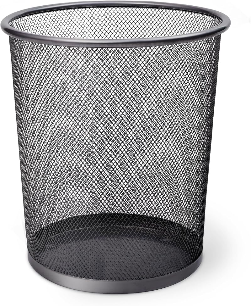 KEPLIN Round Trash Can Bin 1 Pack Charcoal Black Non-slip Mesh Bin