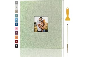 AENBUSLM Photo Album Self Adhesive Pages for 4x6 5x7 8x10 Pictures Magnetic Scrapbook Photo Albums with Sticky Pages Books with A Metallic Pen for Baby Wedding Family 11x10.6 GrassGreen 40 Pages