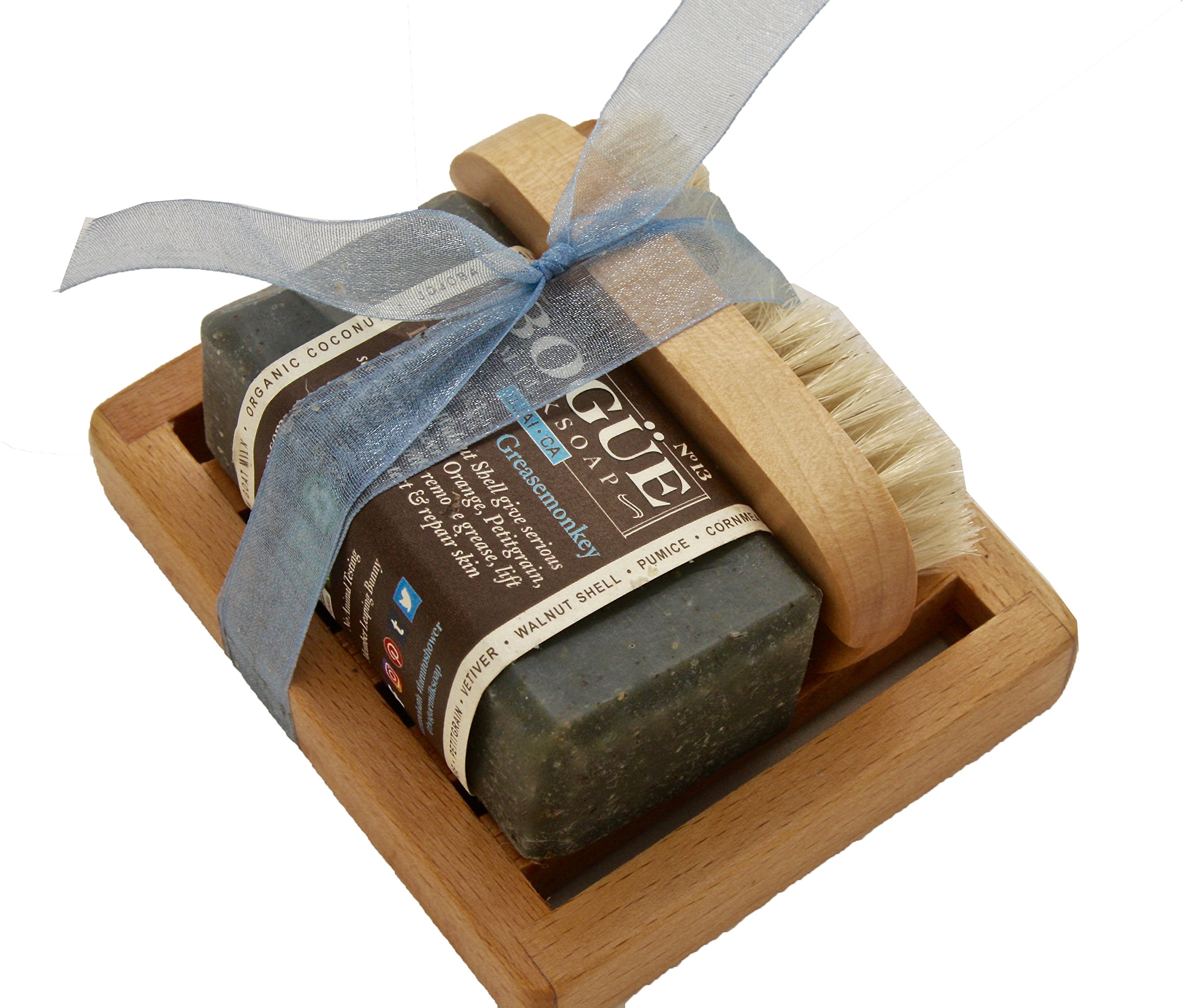 Handmade Goat Milk Soap Giftset- BOGUE No.13 BESPOKE GreaseMonkey Blend Aggregates to remove Grease & Grime, Essential Oils to Heal Cuts,Abrasions & refresh the skin. Nail Scrubber and Tray