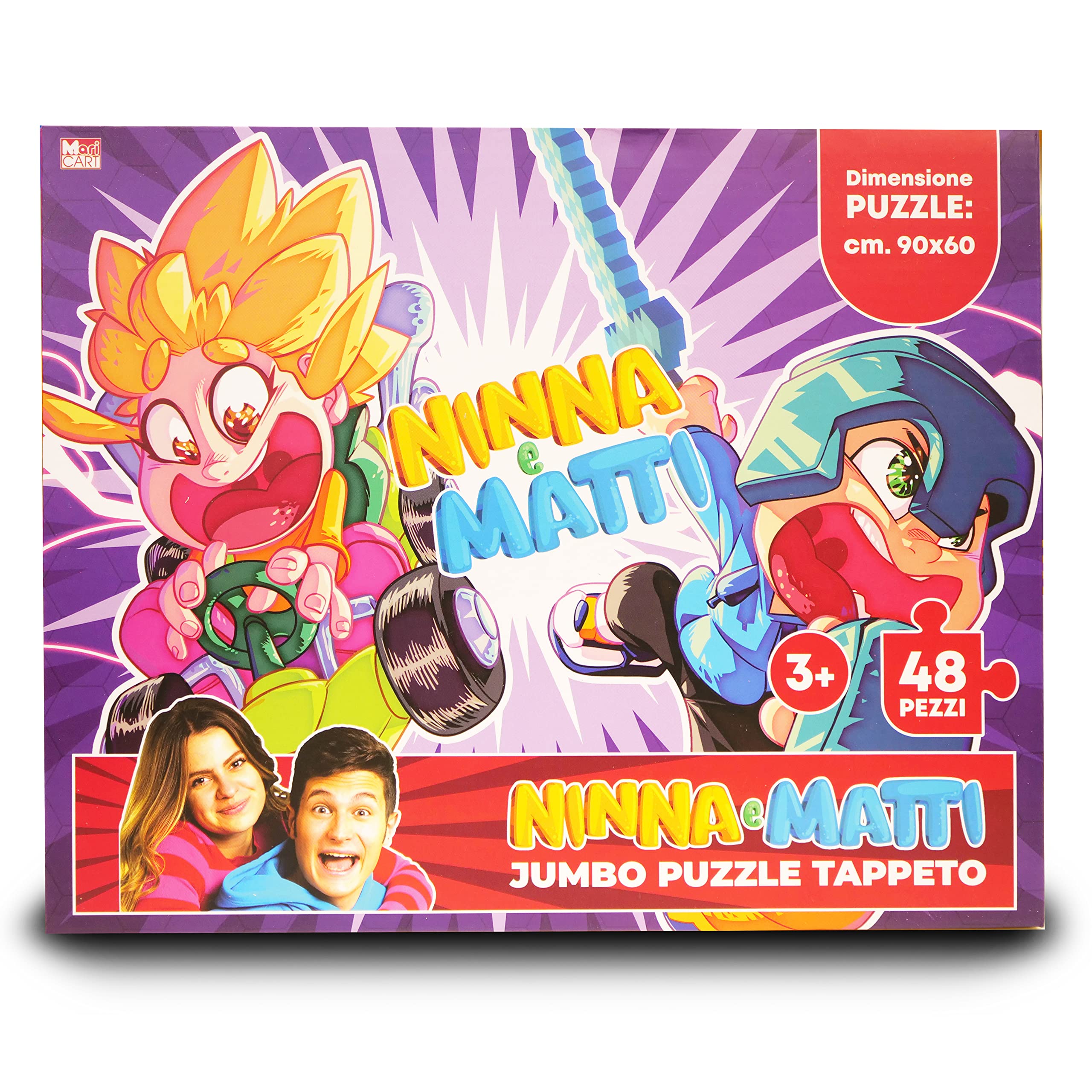 Ninna e Matti Jumbo Puzzle Rug, Caricature Theme, Purple Color, Size 90x60 cm, 48 pieces