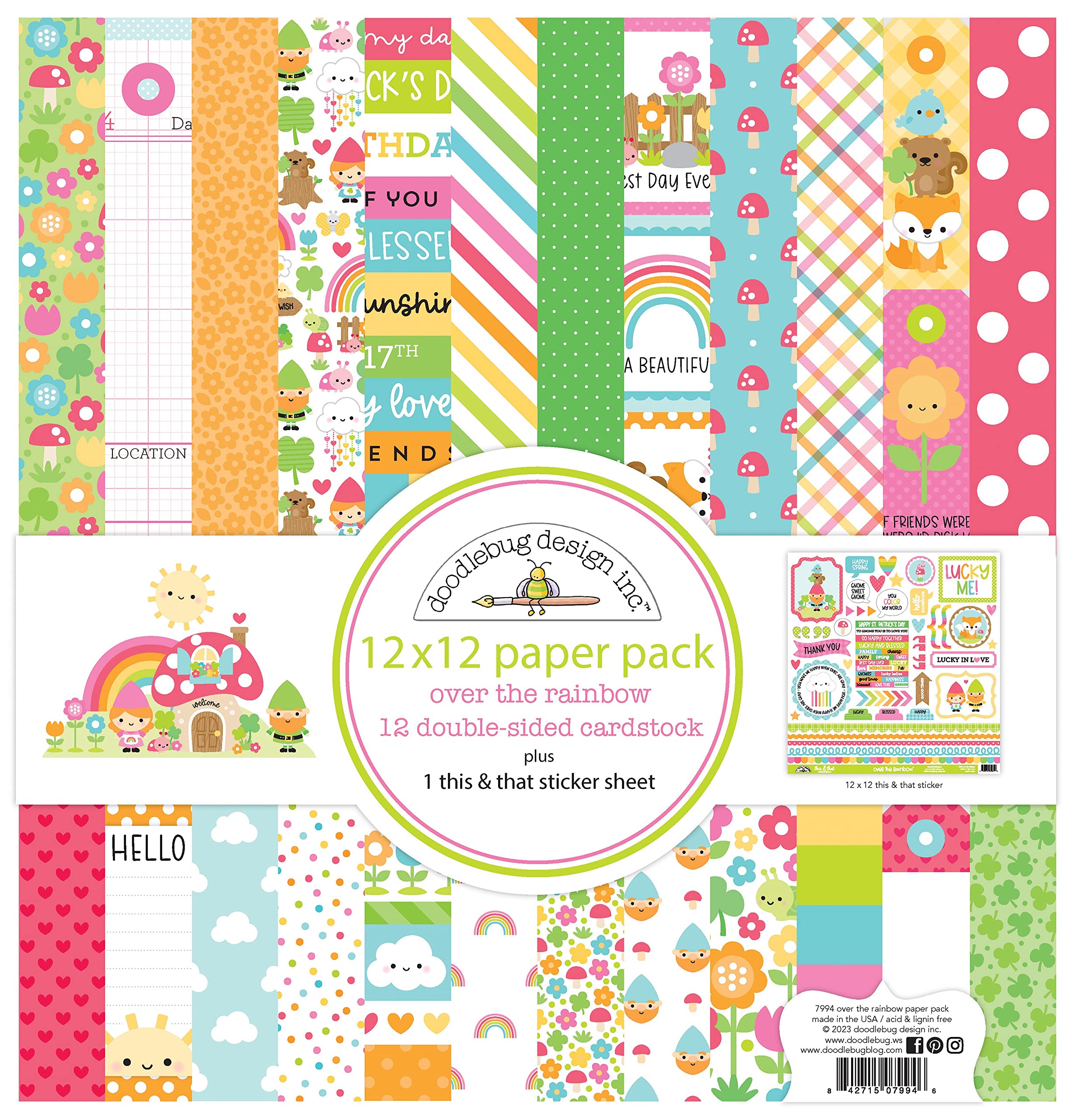 Doodlebug Double-Sided Paper Pack 12"X12" 12/Pkg-Over The Rainbow