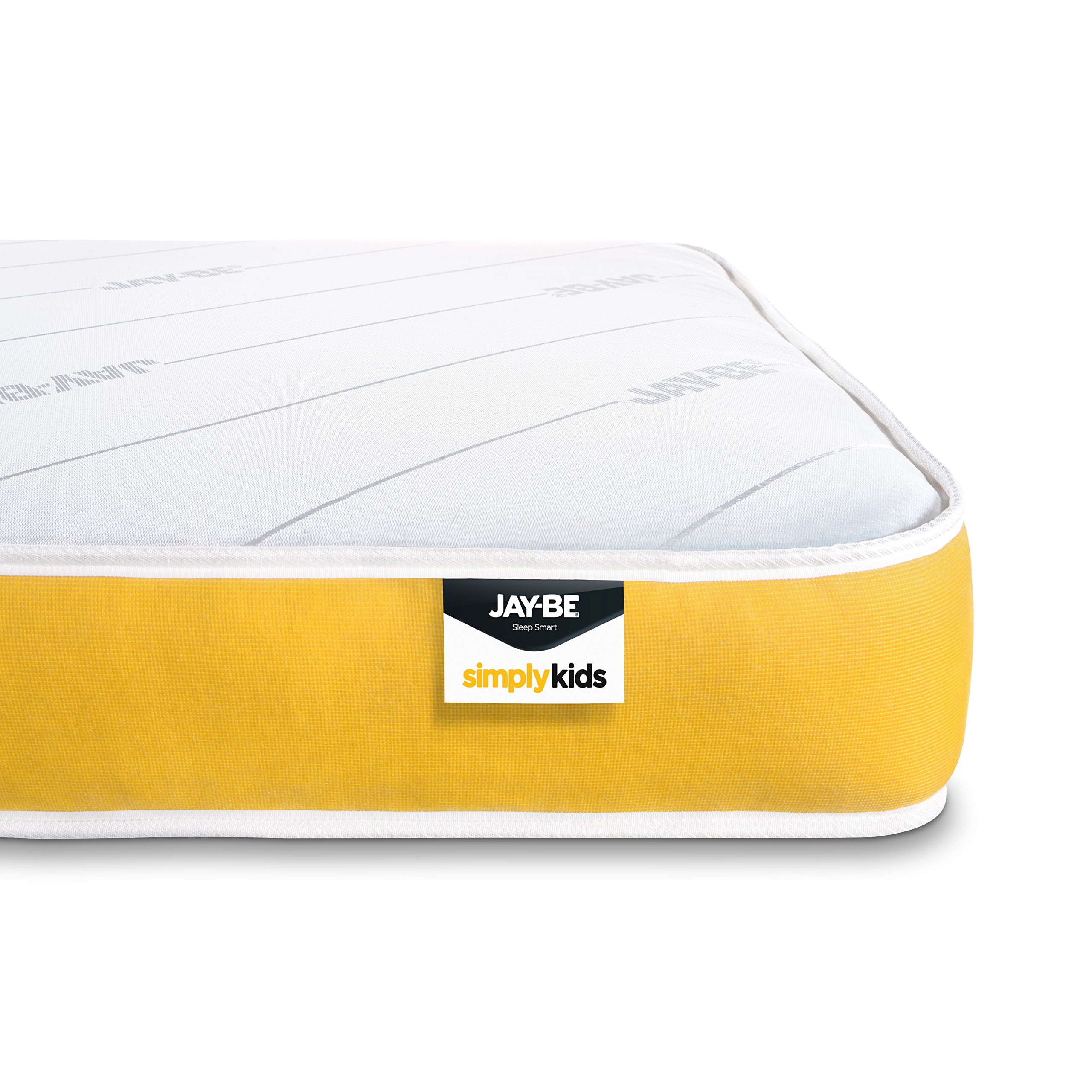 JAY-BE Simply Kids Anti-Allergy Pocket Sprung Mattress, 3ft, Steel Spring with Hypoallergenic Airflow Fibre, White/Yellow, Single (90 x 190 x18cm)