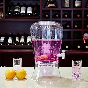 Dporticus 2 Gallon beverage dispenser on Stand with Cooling Cylinder, Tea and Fruit Infuser Shatterproof Acrylic BPA Free, Dishwasher Safe