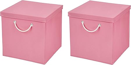 Caja de almacenaje, 30 x 30 x 30 cm, con tapa, Rosa, 2 unidades: Amazon.es: Hogar