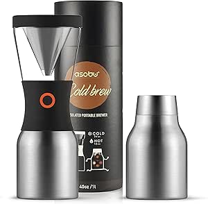 Asobu Coldbrew Portable Cold Brew Coffee Maker With a Vacuum Insulated 34oz Stainless Steel 18/8 Carafe Bpa Free (Silver)