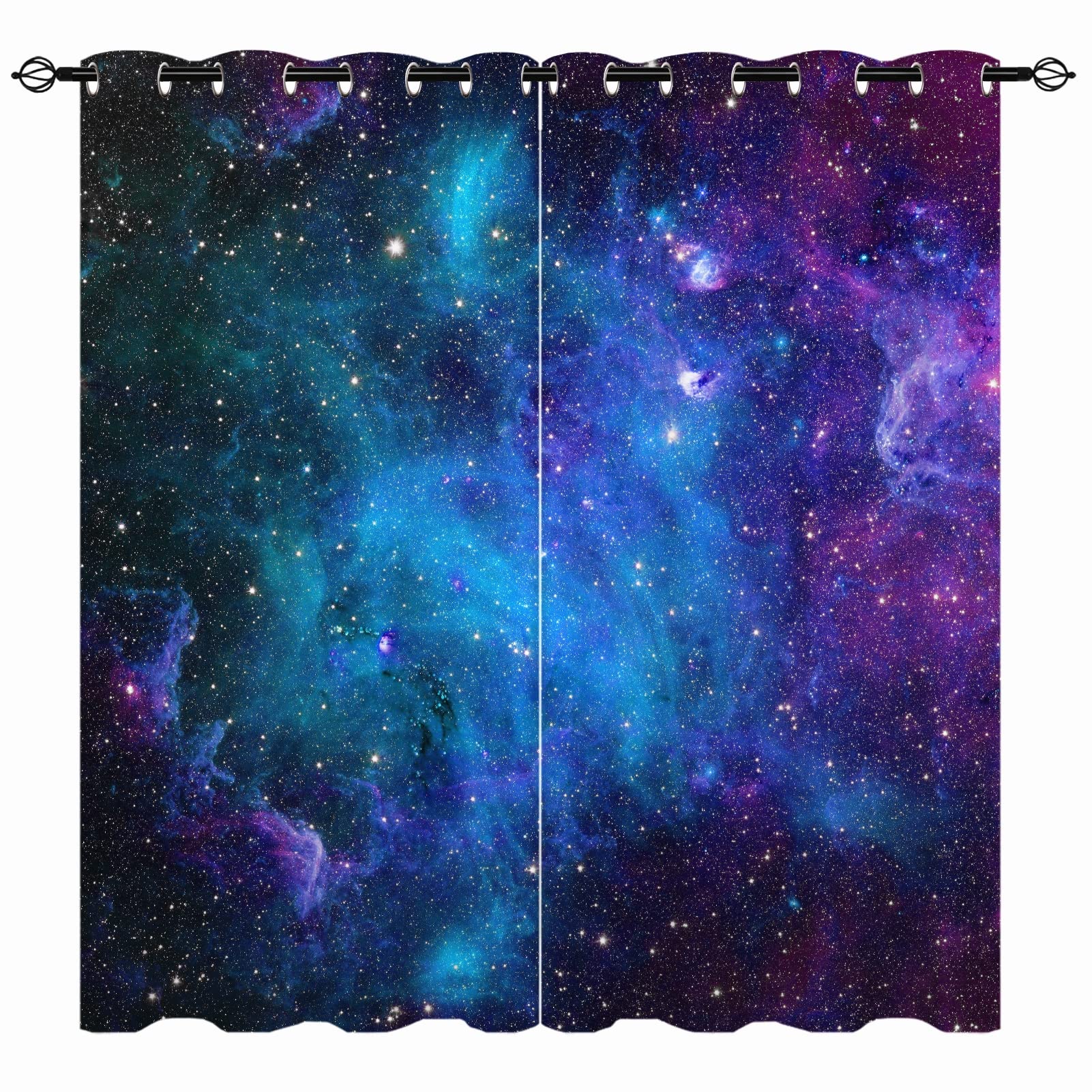 YUANZU Kids Galaxy Curtains - Space Blue Nebula Star Constellation Planet Universe Fantasy Starry Print Pattern Eyelet Blackout Thermal Window Drapes for Boys Girls Bedroom 2 Panels W117cm x D137cm