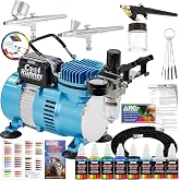 Master Airbrush Cool Runner II Air Brush Kit with Air Compressor Dual Fan | 3 Airbrushes, 6 Color Acrylic Paint Set, Hose, Brushes &amp; Learning Guide Manual for Crafts, Auto, Tattoo &amp; Model Painting