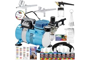 Master Airbrush Cool Runner II Air Brush Kit with Air Compressor Dual Fan, 3 Airbrushes, 6 Color Acrylic Paint Set, Hose, Brushes & Learning Guide Manual for Crafts, Auto, Tattoo & Model Painting