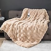 Indelala Heated Throw Blanket Electric - Washable Faux Rabbit Fur Heated Blanket 51"x63", with 10 Heating Levels, Digital Display & 2/4/8H Timer, Fast Heating & Over-Heat Protection