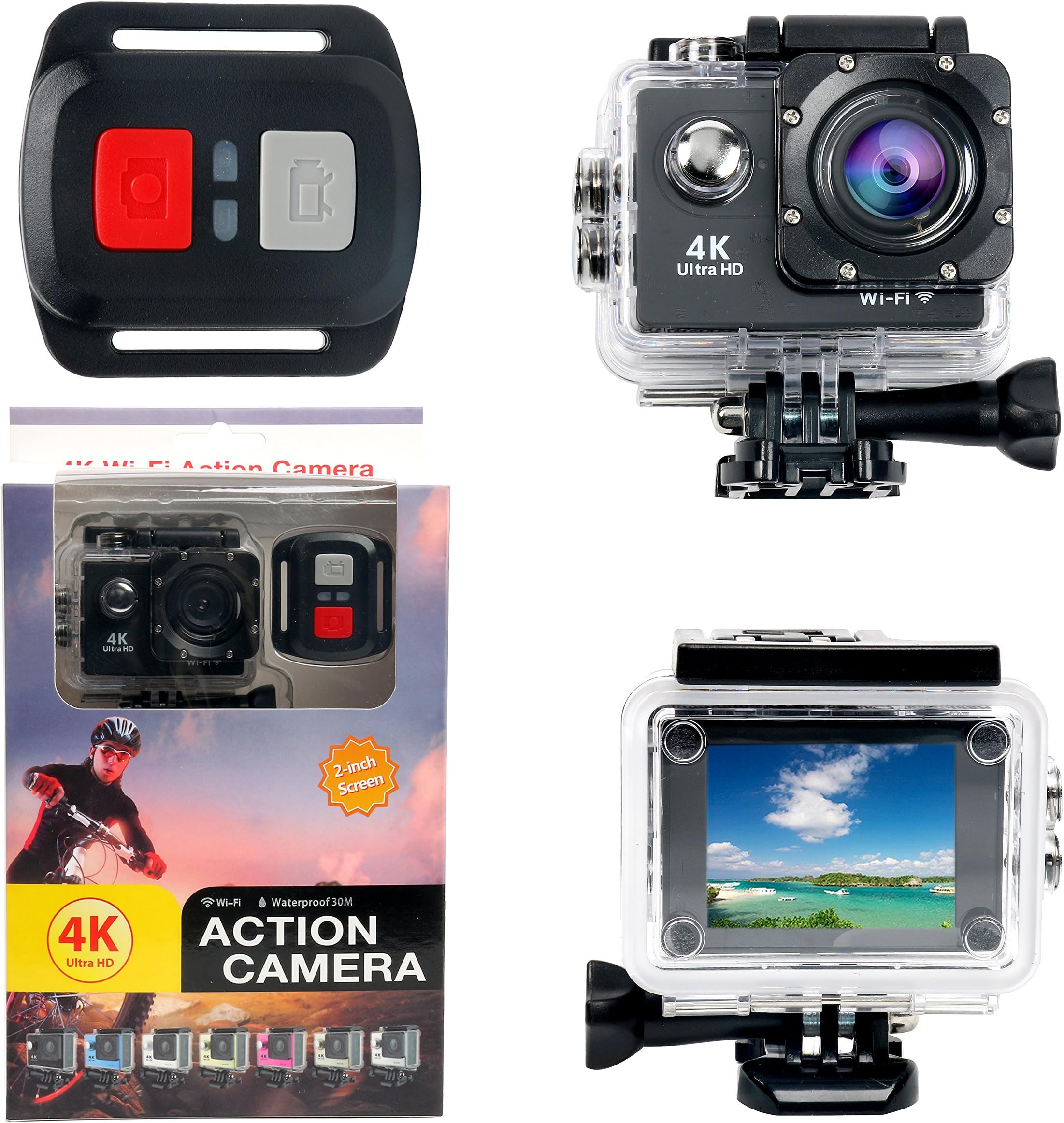 YAETEK Action Camera 4K WiFi Waterproof Sports Action Camera HD 12MP Action Camcorder 170 Degree Sony Lens with 2-inch LCD Screen, 2 Rechargeable Li-ion Batteries 19pcs Accessories (Black)