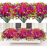 HIAGROW Artificial Flowers for Outdoors 12 Bundles Artificial Petunias Fake Flowers UV Resistant Shrubs Plants with Fern for Indoor Outside Hanging Planters Home Garden Spring Summer Decorations