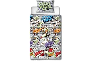 CHARACTER WORLD Teenage Mutant Ninja Turtles Power Single Rotary Duvet Cover Set - Bedding Duvet Cover with Pillow Case - Reversible Duvet Cover Set for Kids - Comfortable & Breathable - Cute Design