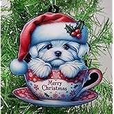 Generic Maltese Poodle Dog Santa Pup in Merry Christmas Tea Cup Ornament