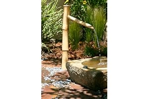 Bamboo Accents 36” Tall Outdoor Water Fountain with Pump, Easy Install in Pond or Garden, Handmade Smooth Natural Split-Resistant Bamboo