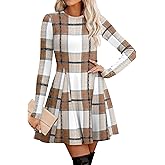 OFEEFAN Sweater Dress for Women Fall 2025 Long Sleeve Crew Neck Ribbed Knit Fit and Flare A-Line Dresses