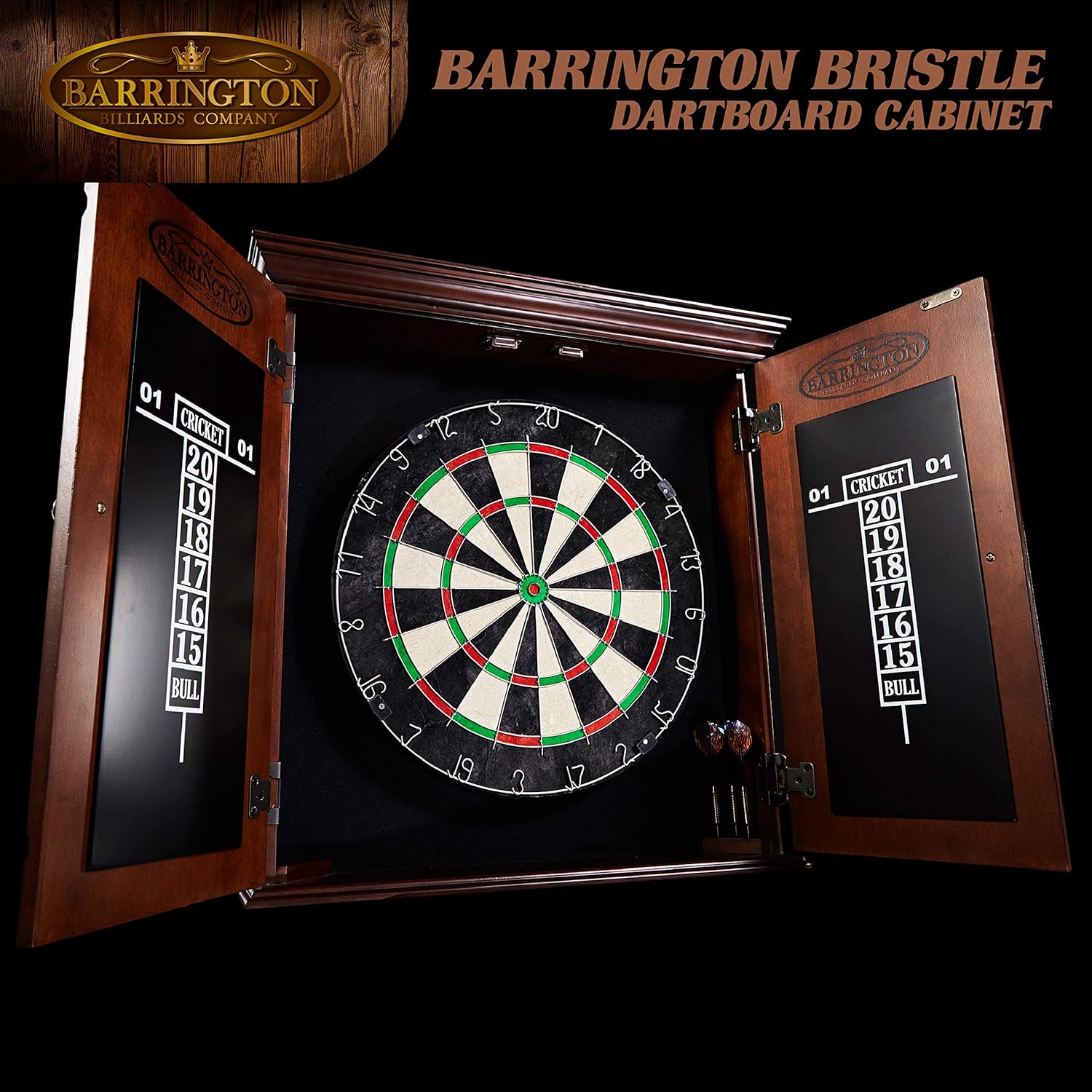 Barrington Bristle Dartboard Cabinet Set: Professional Hanging Classic Sisal Dartboard with Self Healing Bristles and Accessories : Sports & Outdoors