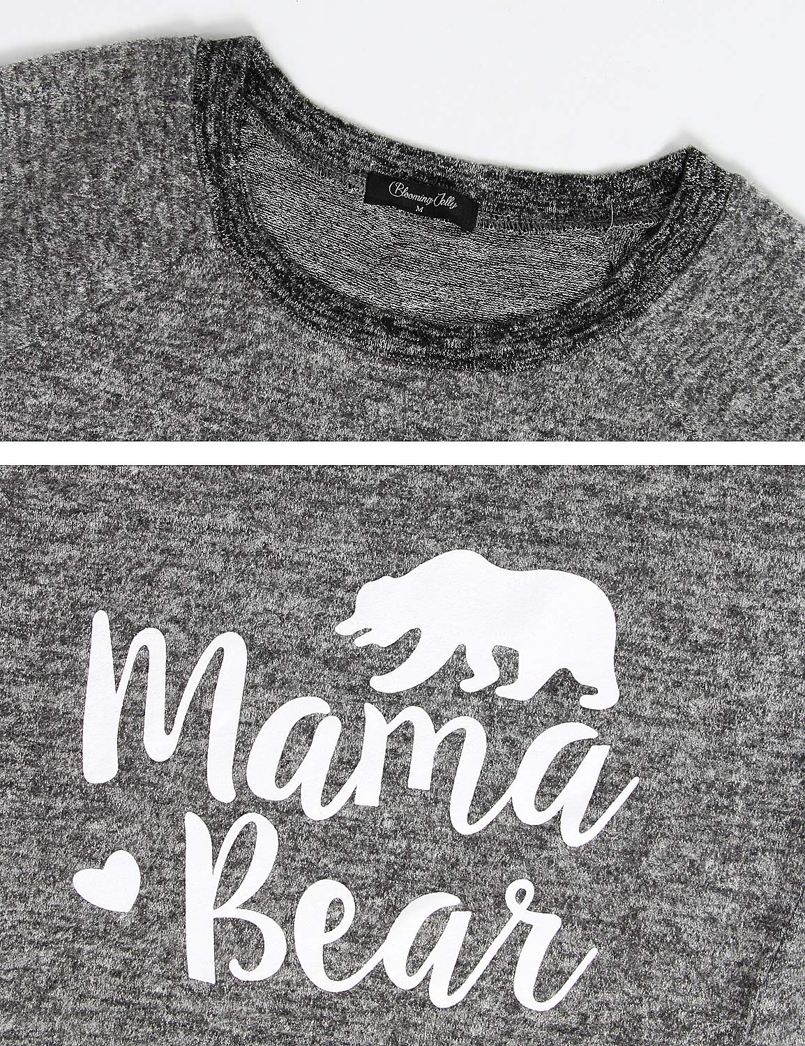 Blooming Jelly Womens Mama Bear Sweaters Long Sleeve Round Neck Pullover Tops with Pocket(S,Dark Grey)