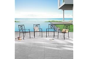LOKATSE HOME Steel Outdoor Patio Dining Arm Chairs Set of 4 for Garden,Backyard, Kitchen, Balcony, Black