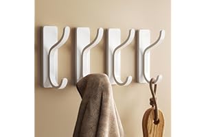pickpiff Adhesive Wall Hooks for Hanging Towels - Heavy Duty Stick On Hooks, Strong Hold up to 13 lbs, Damage-Free Hangers for Coats, Bags, Purses, Ideal for Door, Closet, or Bathroom, White, 4 Pack