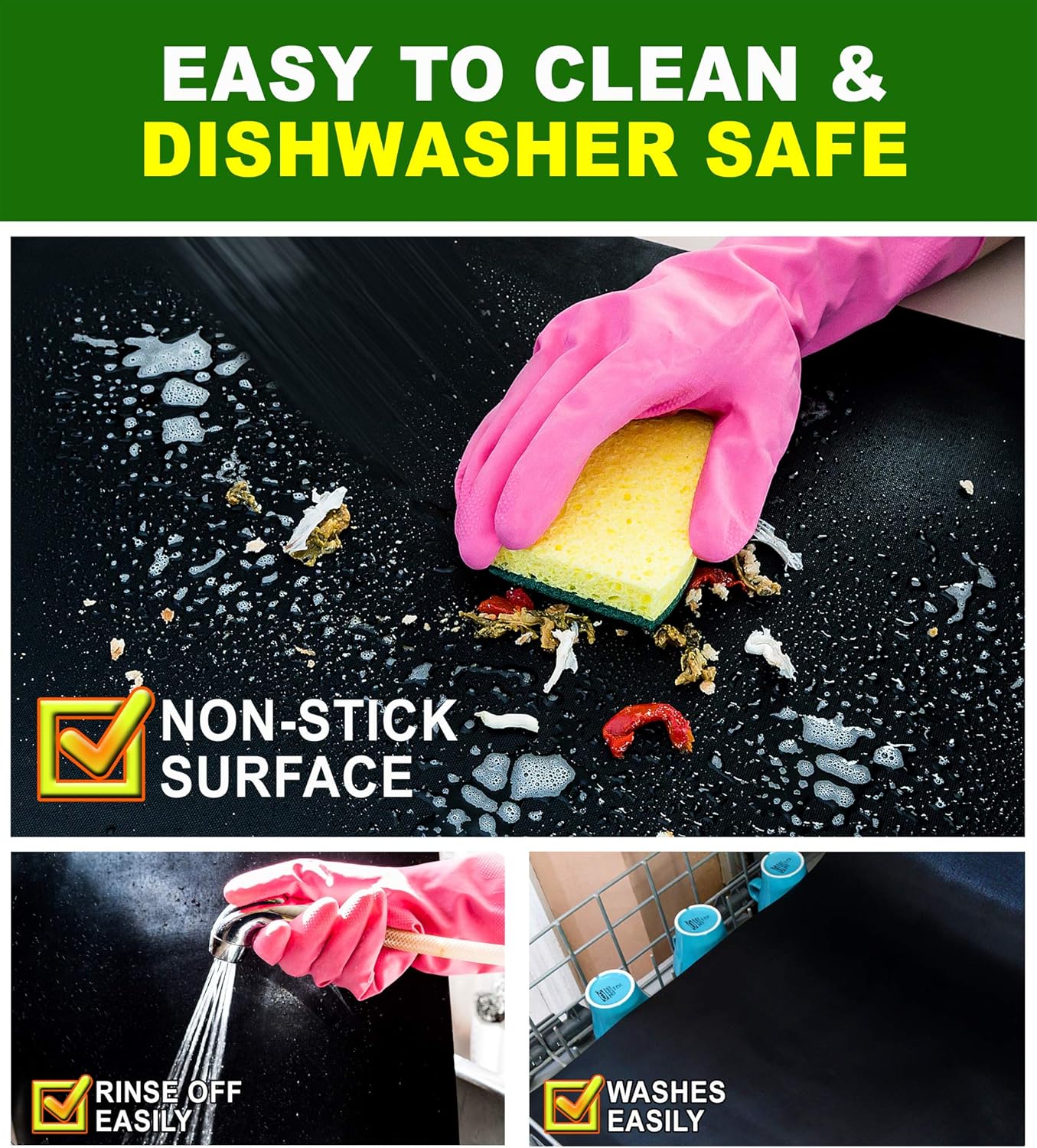 Non-Stick Premium Quality Oven Liner (3- Pieces Set) | Easy To Clean Oven Liners For Bottom Of Electric oven | Heat Resistant Silicone Oven Liner | Reduce Spills and Stuck Food Oven Mat: Kitchen & Dining