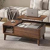 LYNCOHOME Fluted Lift Top Coffee Table with Storage, Modern Coffee Table for Living Room, Home Office(Walnut)