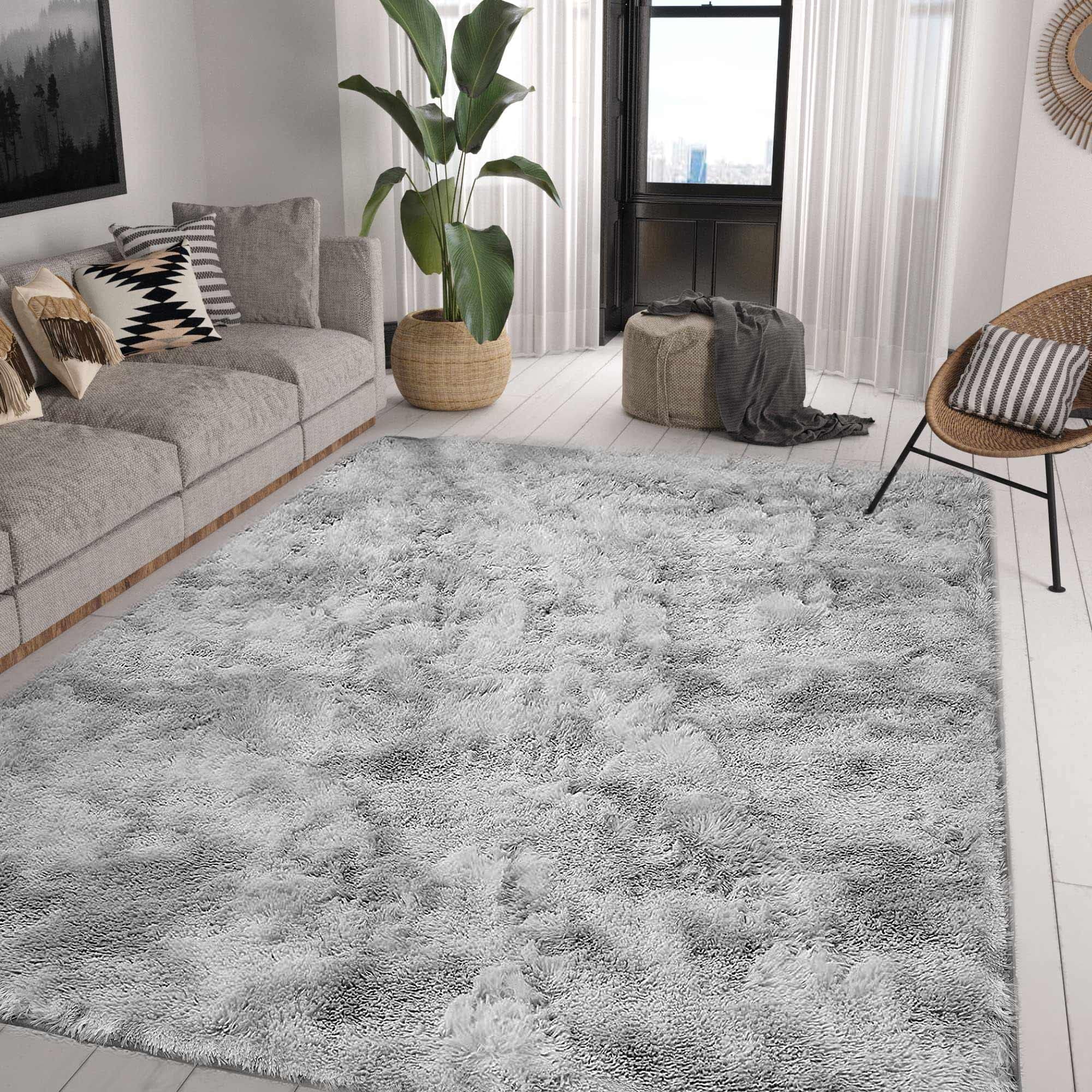 Calore Rugs Living Room Soft Fluffy Rug Bedroom Non-slip Large Modern Shaggy Area Rugs Carpet Floor Mat for Home Decor (Grey White, 120 x 160 cm)