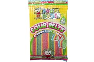 Sour Dudes (1) Bag Sour Belts - Rainbow Berry Flavor - Made With Real Fruit Juice Sour & Sweet Candy - 4.5 oz