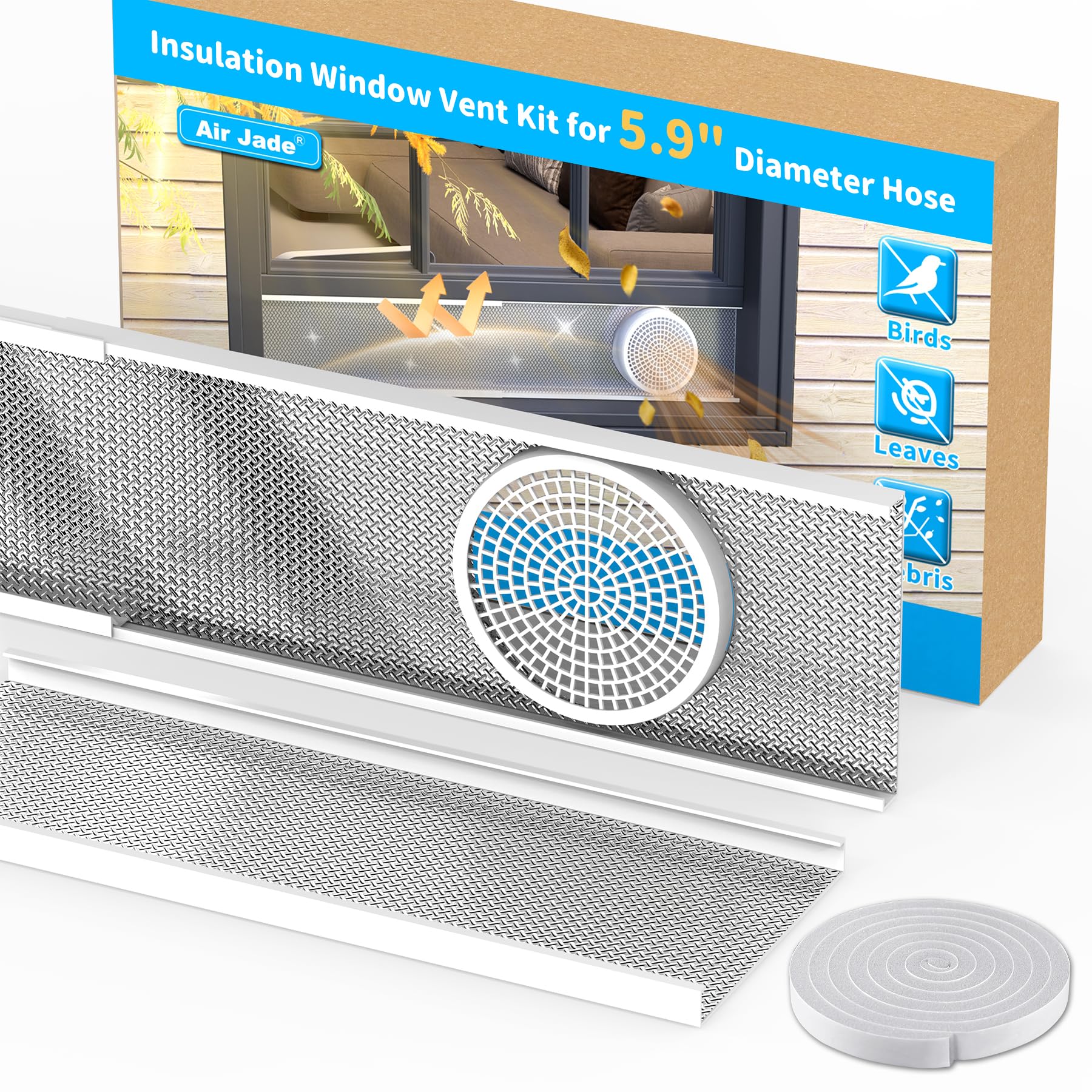 Photo 1 of Air Jade Portable Air Conditioner Window Kit, Window Vent Kit with Aluminum Insulation Layer, Reflect Sunlight Heat, Adjustable Sliding Window Seal Kit with Mesh Guard, Fit 5.9" Diameter Vent Hose