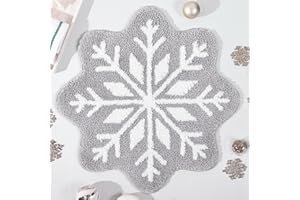TRUEDAYS Gray Christmas Decor Snowflake Bathroom Rug, Grey Snowflake Welcome Mat Non Slip Round Shaped Washable Bathtub Rug Bathroom Tub Kitchen Rug Decoration