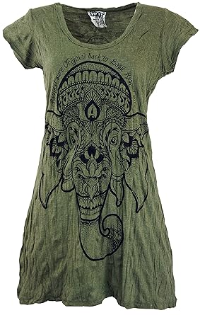 Guru-Shop Sure Long Shirt, Minikleid Ganesha, Damen, Baumwolle, Bedrucktes Shirt Alternative Bekleidung