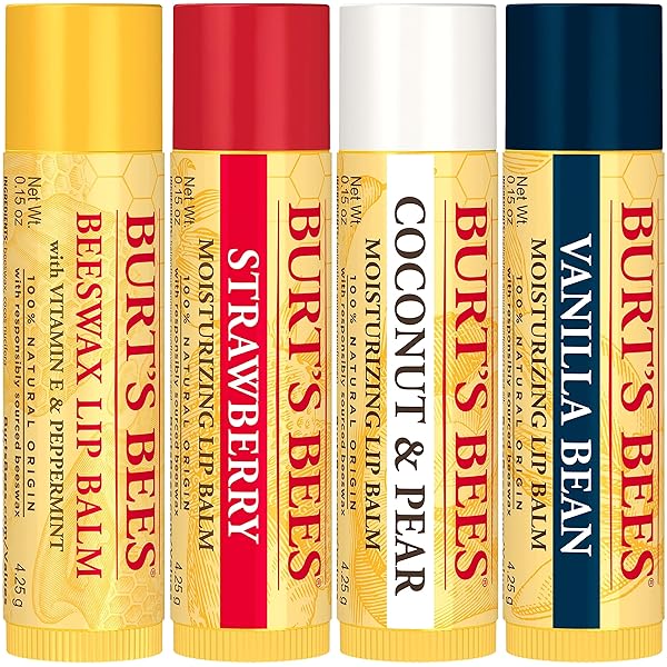 BURT’S BEES 100% NATURAL MOISTURIZING LIP BALM, MULTIPACK, 4 COUNT