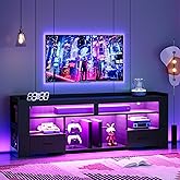 IRONCK TV Stand for 75 Inch TV, Carbon Fiber Entertainment Center with 2 Drawers, Charging Station & RGB LED Light, Gaming Media Console for PS4, Bedroom, Living Room, Black