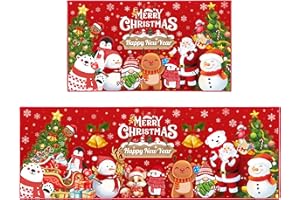 JWXCBIM 2 Pcs Christmas Kitchen Rugs and Mats, Merry Christmas and Happy New Year Home Kitchen Decor Non-Slip Floor Mat Sets, Washable Microfiber Kitchen Carpet 17x47+17x30 Inches