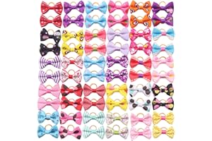 YAKA 60PCS (30 Paris) Cute Puppy Dog Small Bowknot Hair Bows with Rubber Bands Handmade Hair Accessories Bow Pet Grooming Products (60 Pcs,Cute Patterns) (Rubber Bands Style 2)