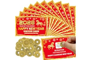Jremreo 24 Counts Chinese New Year 2026 Horse Theme Scratch Off Fortune Cards with 24 Fortune Coins, Lunar New Year Scratch Game Cards, Spring Festival Party Supplies for Presents Gifts