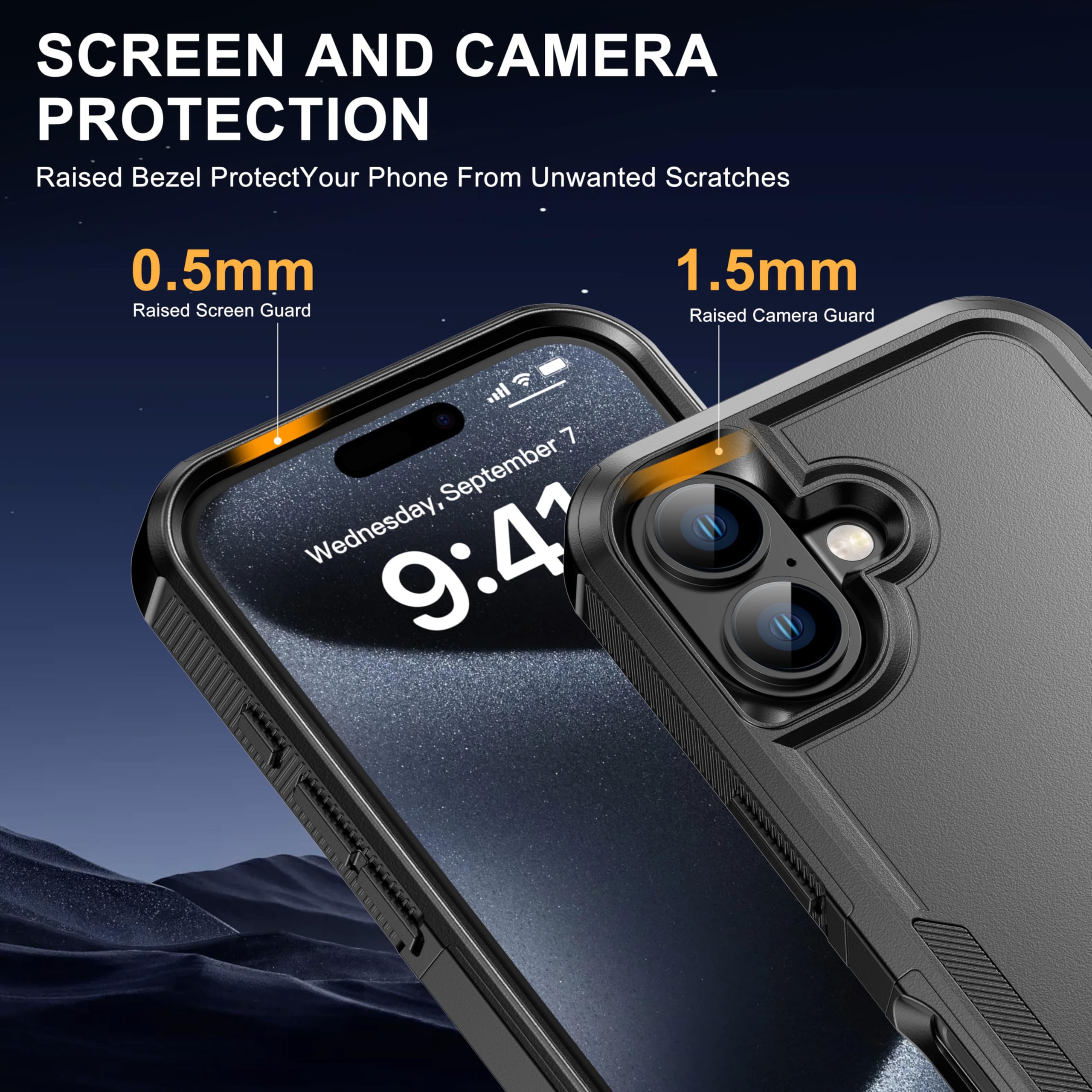 RonShieh for iPhone 16 Case [Shockproof] [Dropproof] [Heavy Duty Protection] [Pocket-Friendly] Slim & Tough Non-Slip Protective Phone Cover for iPhone16 6.1inch, Black
