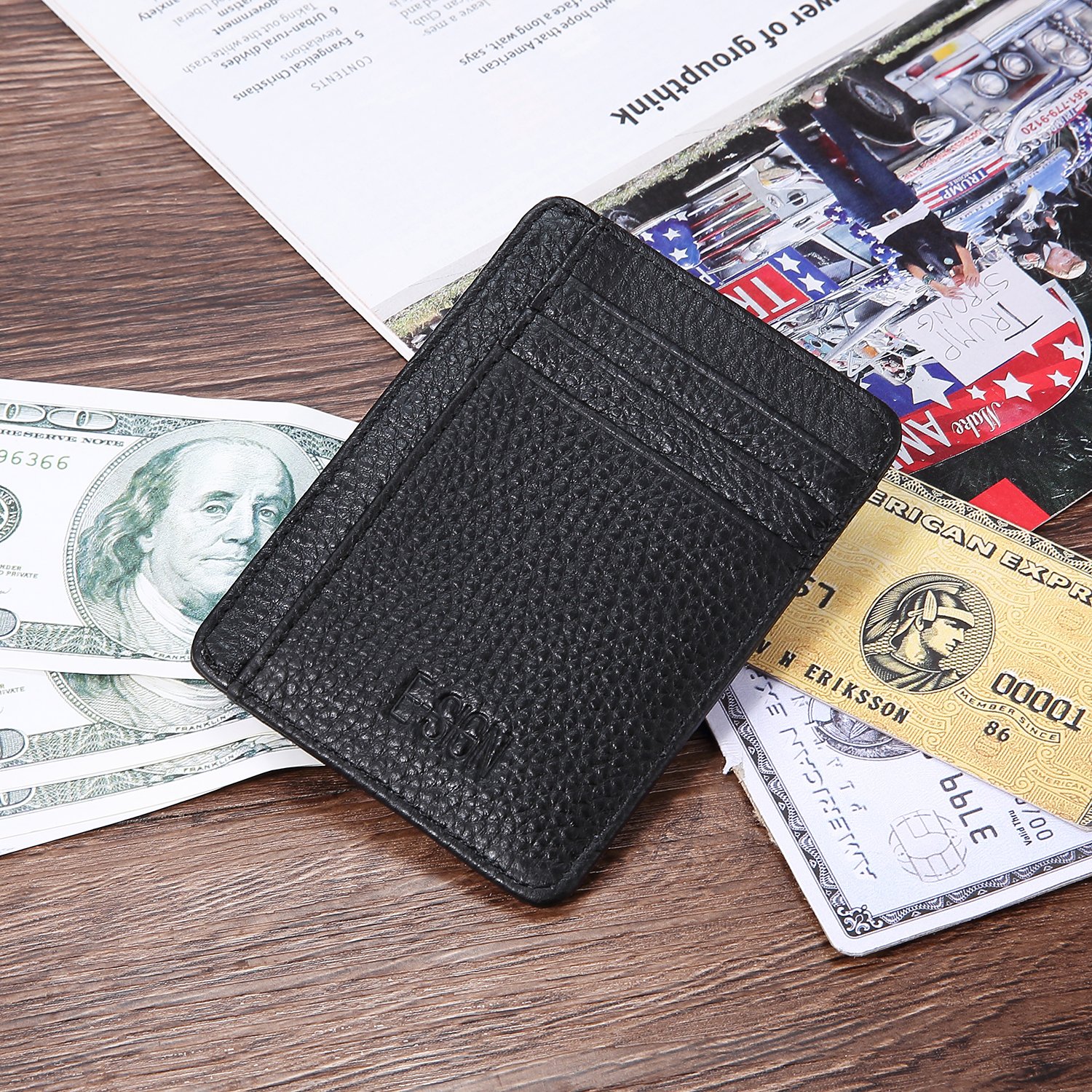 IVESIGN Slim Front Pocket Wallet RFID Blocking Credit Card Holder With ID Window (Black)