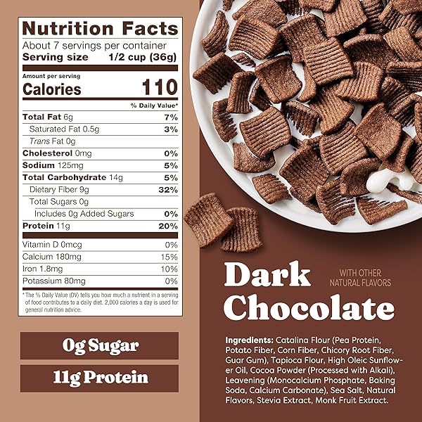 CATALINA CRUNCH PROTEIN CEREAL – SUGAR FREE BREAKFAST CEREAL WITH 11G OF PROTEIN – GLUTEN FREE – DARK CHOCOLATE – 9 OZ. BAG (PACK OF 1)